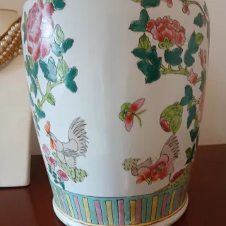 Jarrón Chino Rosa y Verde Porcelana