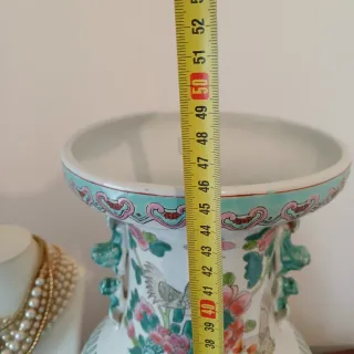 Jarrón Chino Rosa y Verde Porcelana