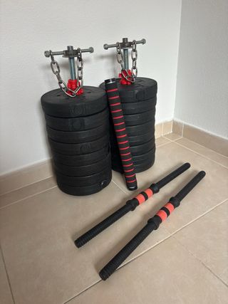 Juego de pesas y barra.