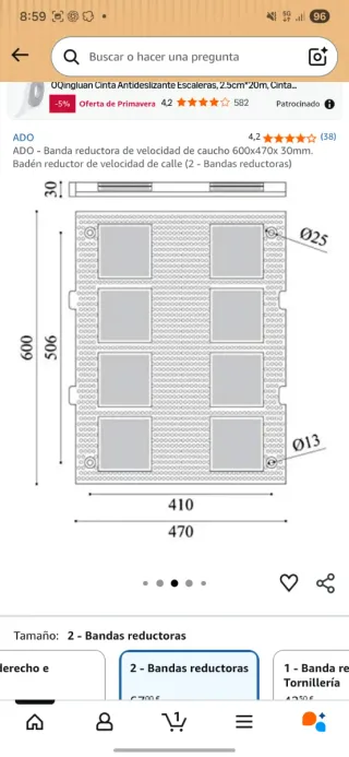 Banda reductora de velocidad con reflectantes