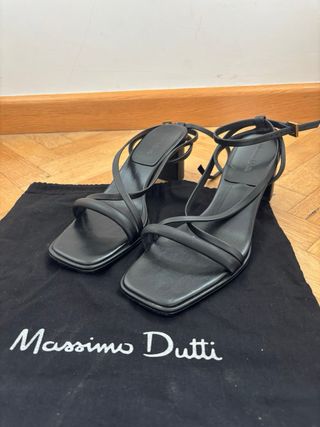 Sandalias Massimo Dutti Piel Negras Tiras Mujer