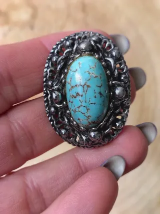 Spilla vintage etnica turchese argento