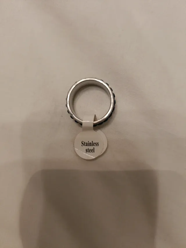 Anillo Acero Cadena Azul Talla 18