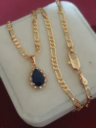 Collar Chapado Oro con Colgante Azul Marino 45cm