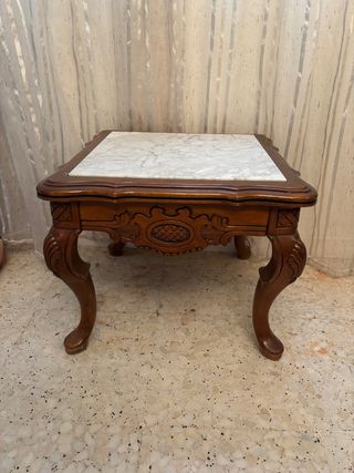 Mesita auxiliar madera y mármol