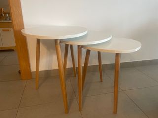 Conjunto 3 mesas centro madera blancas