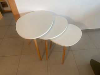 Conjunto 3 mesas centro madera blancas
