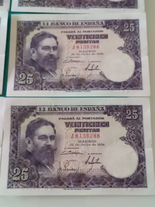 Lote 8 Billetes 25 Pesetas 1954 Banco de España