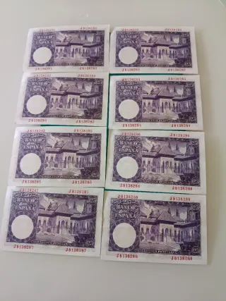 Lote 8 Billetes 25 Pesetas 1954 Banco de España