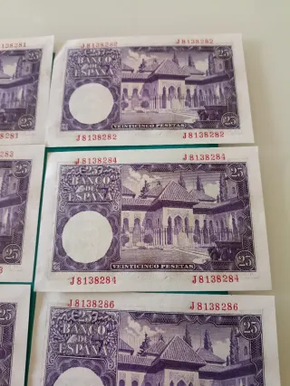 Lote 8 Billetes 25 Pesetas 1954 Banco de España