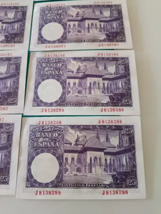 Lote 8 Billetes 25 Pesetas 1954 Banco de España
