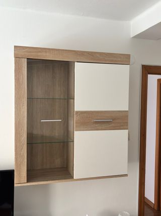 Mueble auxiliar madera y cristal