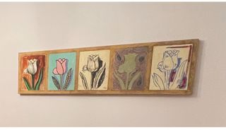 Cuadro 5 flores tonos pastel