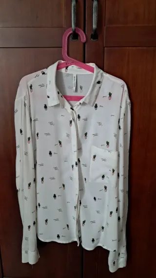 Camisa Bershka blanca cactus