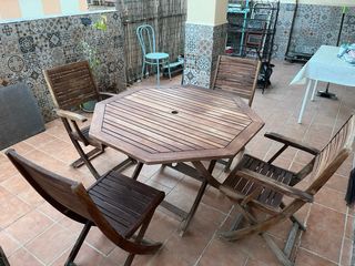 Conjunto mesa y 4 sillas exterior madera