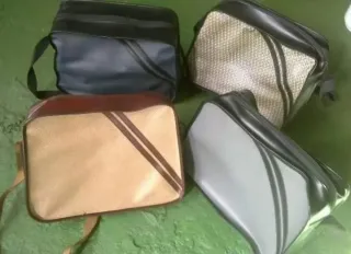 Bolso de trabajo beige y azul