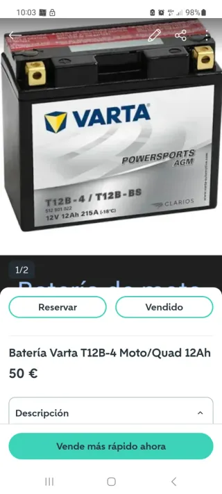 Batería Varta T12B-4 Moto/Quad 12Ah