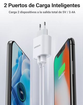 Cargador UGREEN 2 Puertos USB 5V 2.4A+1A