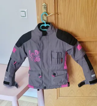 Chaqueta moto infantil gris y rosa