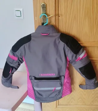 Chaqueta moto infantil gris y rosa