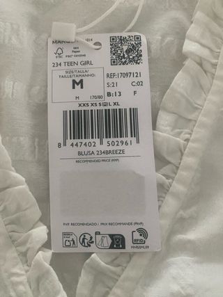 Camisa Mango Teen Blanca Talla M