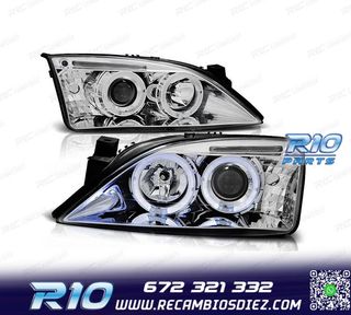 FAROS FORD MONDEO MK3 00-07 OJOS ANGEL FONDO CROMO