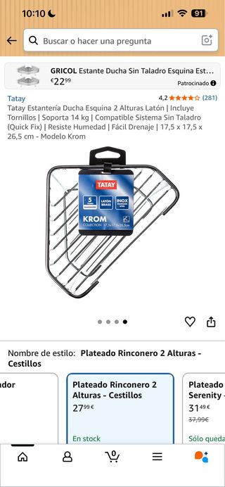 Estantería Ducha Esquina Tatay Latón