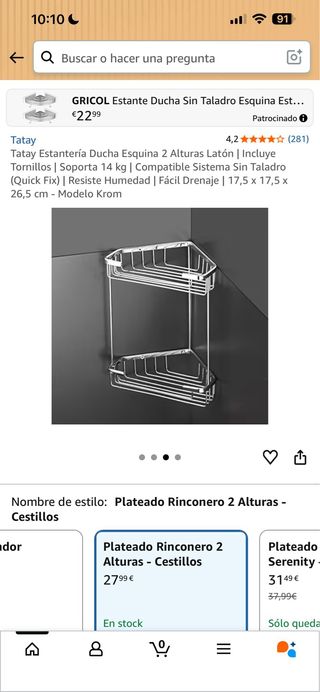 Estantería Ducha Esquina Tatay Latón