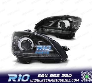 FAROS PARA MERCEDES CLASE C W204 07-11 FONDO NEGRO LUZ DIURN