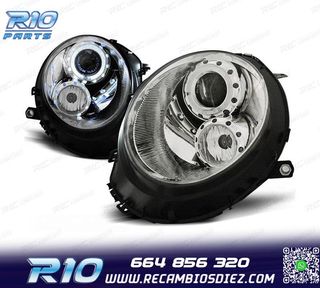 FAROS PARA MINI COOPER R56 R57 06-14 OJOS ANGEL FONDO CROMO