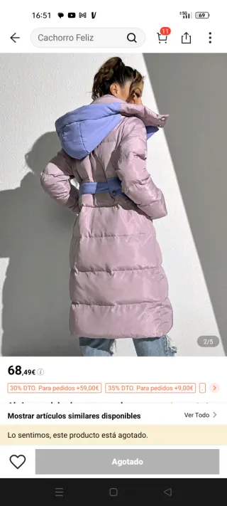 Abrigo plumífero dos tonos