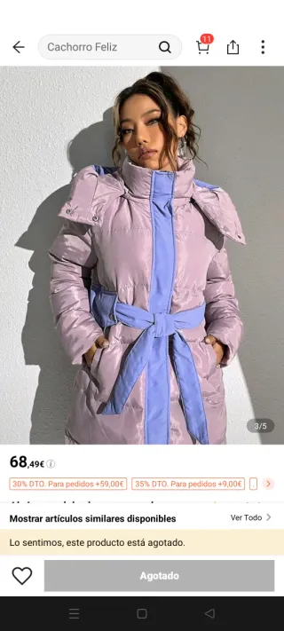 Abrigo plumífero dos tonos