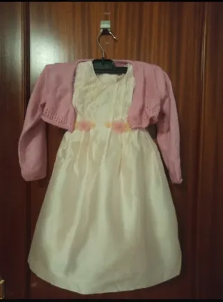 Vestido niña raso flores talla 2 con chaqueta