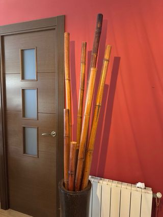 Jarrón de madera con Bambú Decorativo