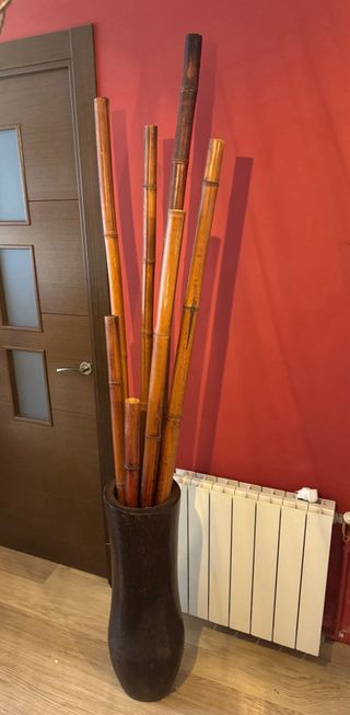 Jarrón de madera con Bambú Decorativo