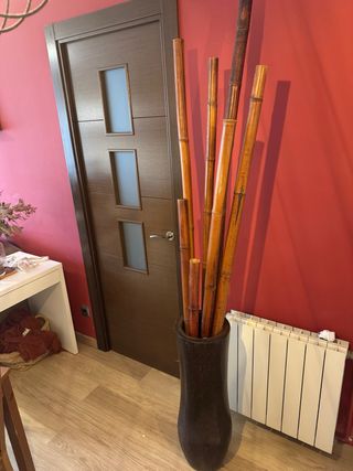 Jarrón de madera con Bambú Decorativo