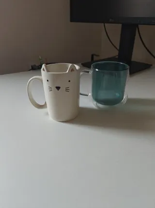 Juego de 2 tazas: gato y cristal