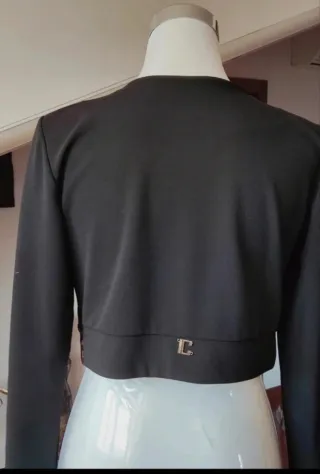 Bolero donna nero con bordo fantasia