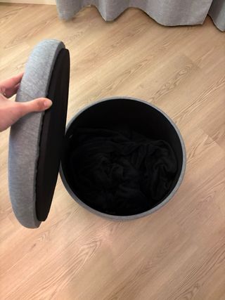 Puff redondo lino acolchado con almacenaje