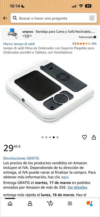 Mesa Ordenador Portátil Plegable con Ventiladores