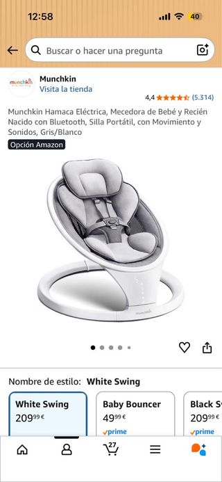 Hamaca Mecedora Eléctrica Bebé Munchkin