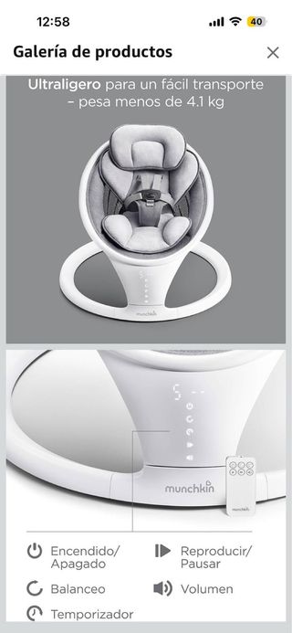 Hamaca Mecedora Eléctrica Bebé Munchkin