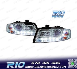 FAROS AUDI A4 B6 00-04 LUZ DIURNA LED FONDO CROMO
