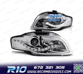 FAROS AUDI A4 B7 04-07 LUZ DIURNA FONDO CROMO