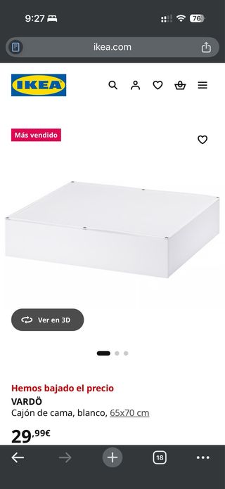 Cajón de cama VARDÖ IKEA blanco