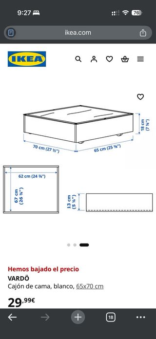 Cajón de cama VARDÖ IKEA blanco