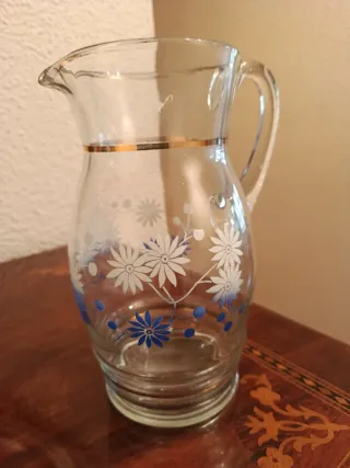 Jarra cristal vintage flores pintadas