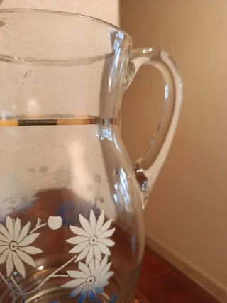 Jarra cristal vintage flores pintadas