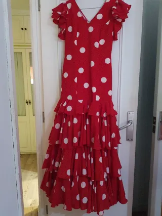 Vestido Gitana Lunares Blancos Rojo