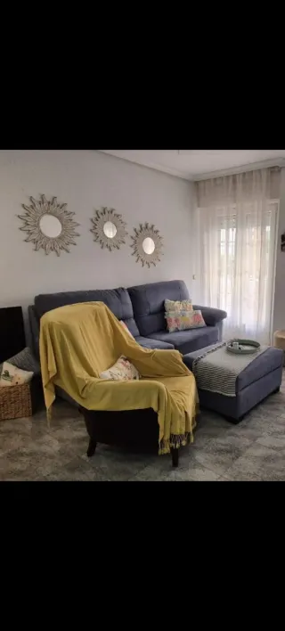 Sofá 3 plazas azul con reposapiés Chaise Longe